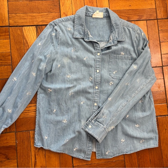 Sezane Tomboy Shirt- Denim Floral Size 40 - Picture 3 of 6
